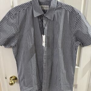 NWT Coastaoro Del Amo Checkered Short Sleeve Reg Fit Shirt Mens Button Front Med
